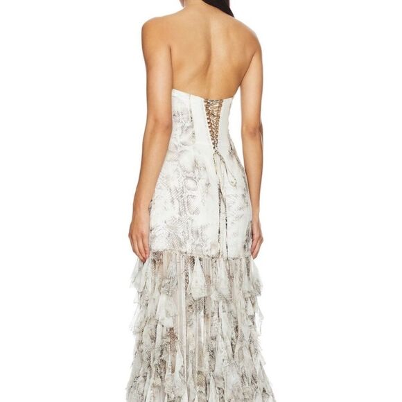Retrofete Verena Snake Animal Print Silk Ruffle Strapless dress size small NWT - Picture 3 of 11